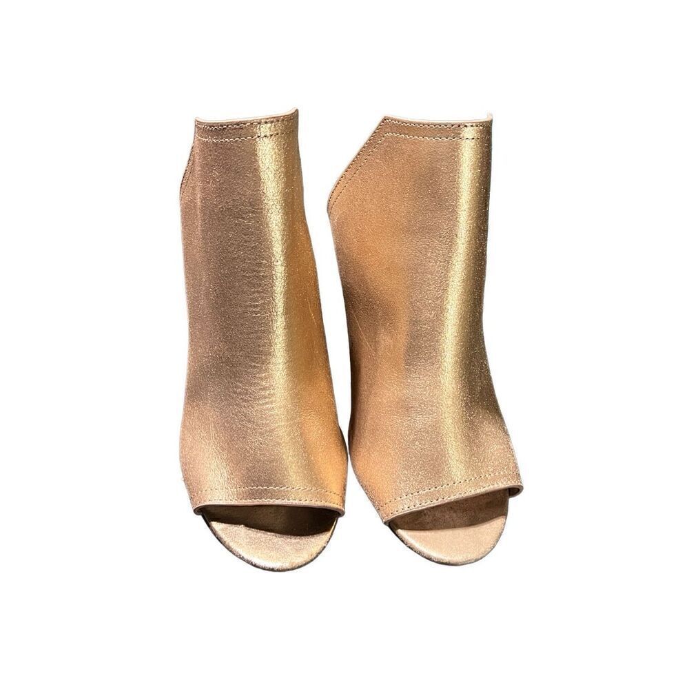 Joe's Chunky Heel Rose Gold Slip On Peep Toe Vegan Leather Mule Size 7
